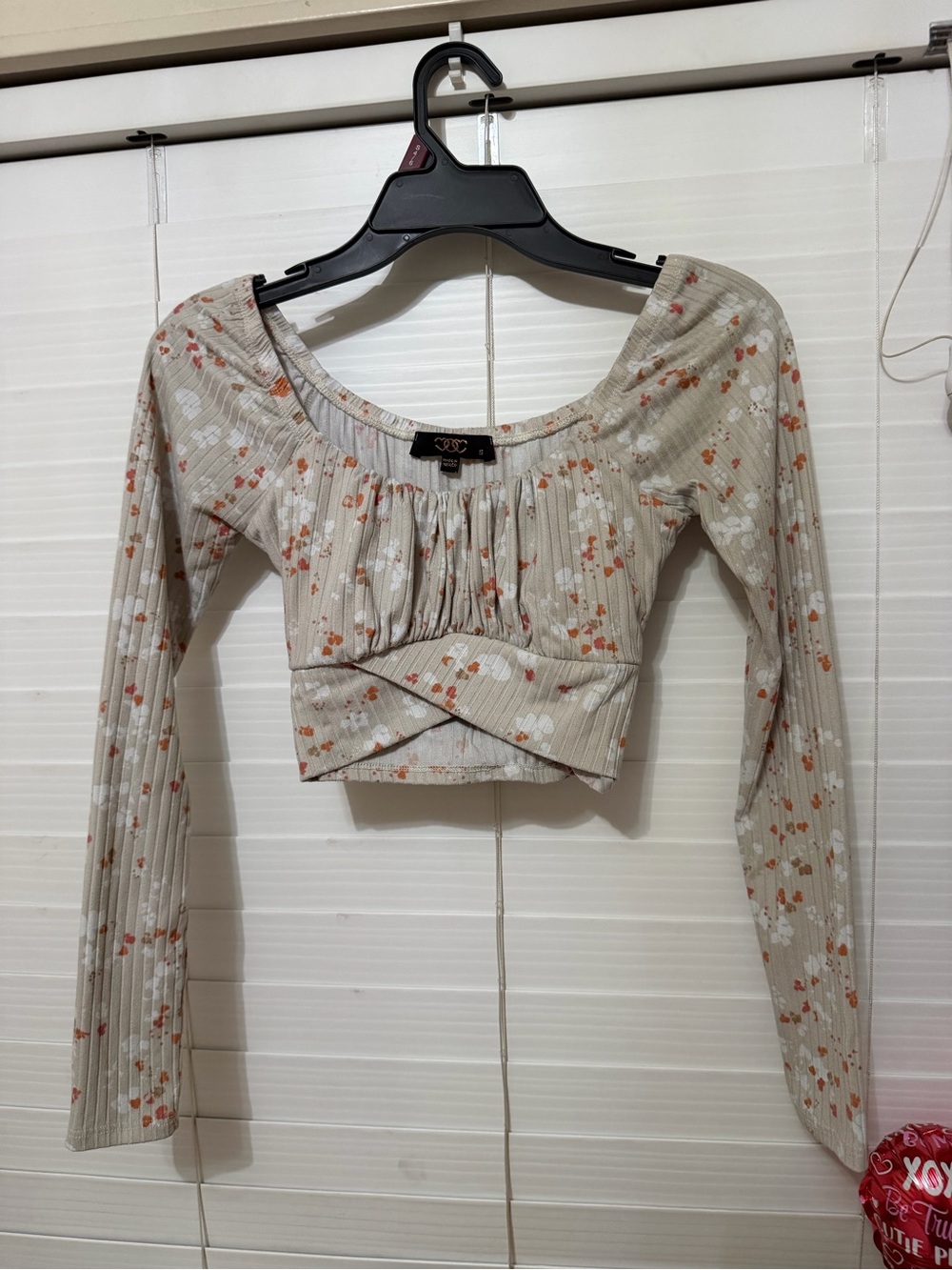 Floral long sleeve crop top with tie back